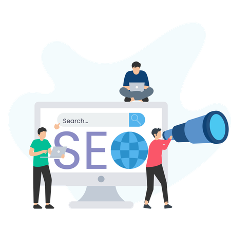 Entwicklungsteam arbeitet an SEO  Illustration