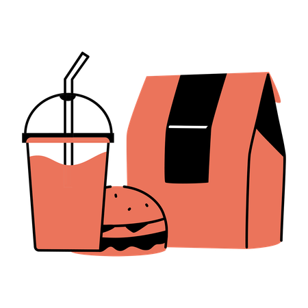 Envases de comida rápida de moda  Ilustración