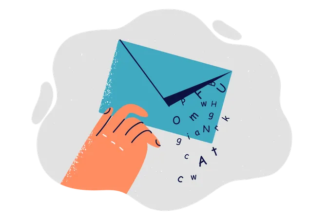 O envelope com mensagens nas mãos dos destinatários é uma notificação do boletim informativo por e-mail publicitário  Ilustração