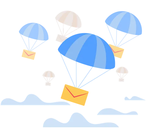 Envelope Falling Down with Parachute from the sky  Illustration