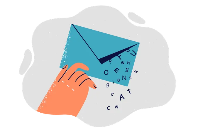 Envelope with messages in recipients hand is notification from advertising email newsletter  Illustration