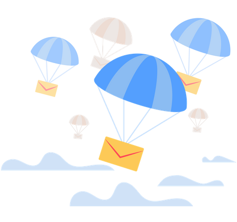 Enveloppe tombant avec un parachute du ciel  Illustration
