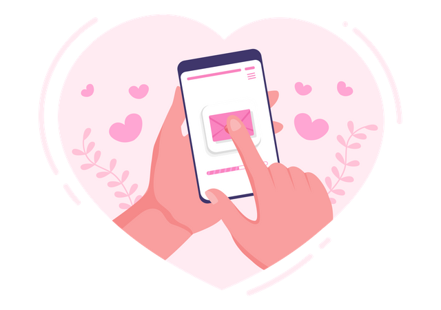 Enviando mensagens de amor do celular  Ilustração