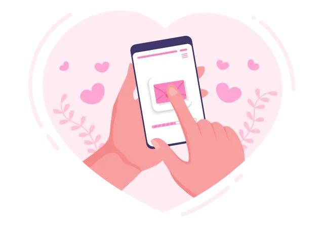 Enviando mensagens de amor do celular  Ilustração