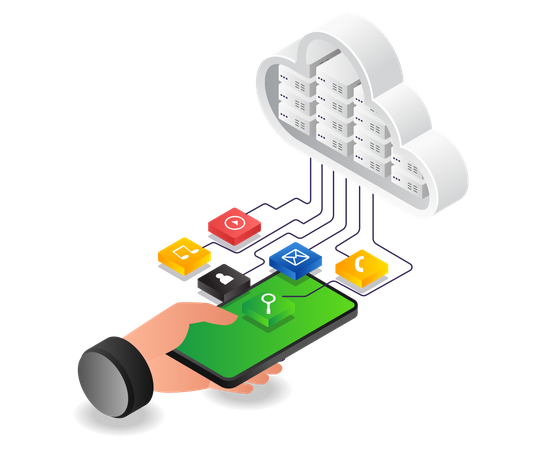 Enviar datos de aplicaciones de teléfonos inteligentes al servidor en la nube  Ilustración