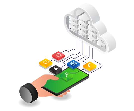 Enviar datos de aplicaciones de teléfonos inteligentes al servidor en la nube  Ilustración