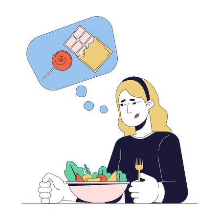 Femme envie de sucre avec salade  Illustration