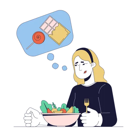 Femme envie de sucre avec salade  Illustration