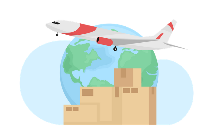 Envío de paquetes y mercancías por avión  Ilustración