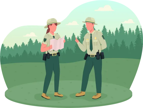 Environmental Police 2 D Vector Web Banner Poster Forest Protection Ranger Instructor Police Officers Flat Characters On Cartoon Background Law Enforcement Printable Patch Colorful Web Element Illustration