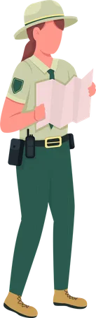 Environmental Police Female Officer Flat Color Vector Faceless Character Ranger In Uniform With Map Law Enforcement Woman Isolated Cartoon Illustration For Web Graphic Design And Animation Illustration