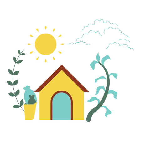 Environnement de maison avec plantes  Illustration