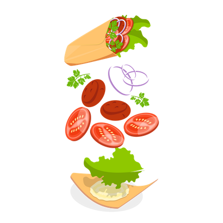 Wrap de queijo mexicano mostrando ingredientes  Ilustração