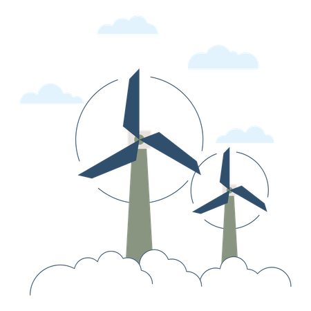 Éoliennes dans les nuages  Illustration