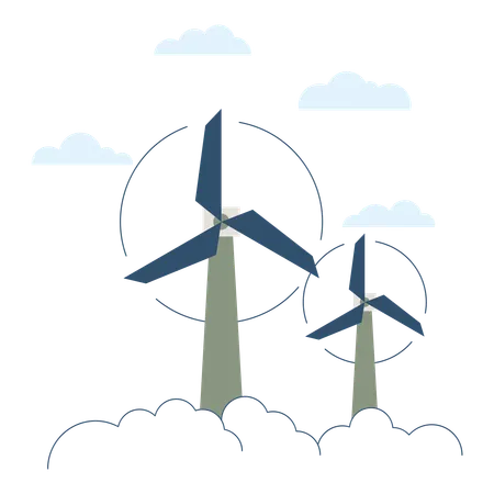 Éoliennes dans les nuages  Illustration