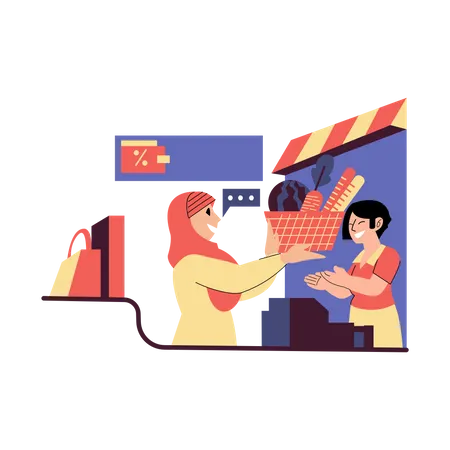 Achats d'épicerie en ligne  Illustration