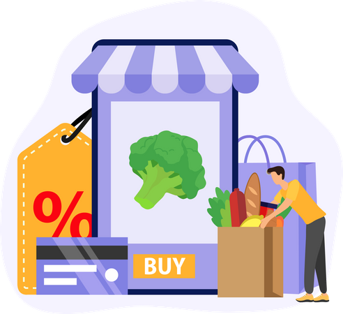 Achats d'épicerie en ligne  Illustration