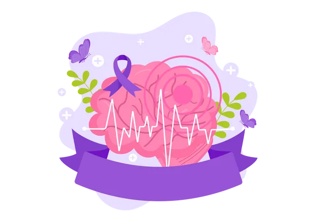 Epilepsy Awareness Month Vector Illustration Is Observed Every Year In November With Brain And Mental Health In Flat Cartoon Purple Background Illustration
