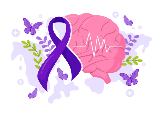 Epilepsy Awareness Month Vector Illustration Is Observed Every Year In November With Brain And Mental Health In Flat Cartoon Purple Background Illustration