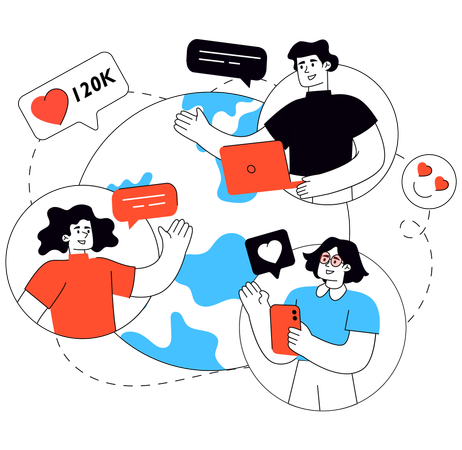 グローバルソーシャルチャットを行う従業員  イラスト