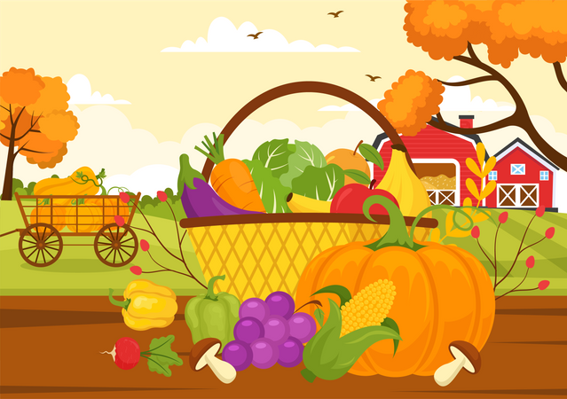 Época de colheita de frutas  Ilustração