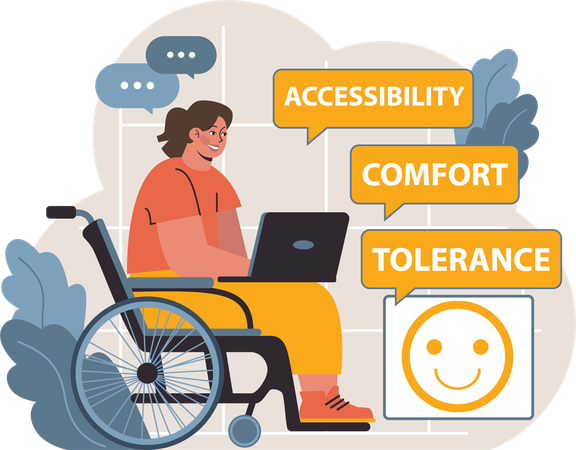 Equality given to disabled woman at workplace  Illustration