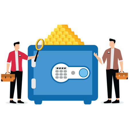 Equidistant businessmen Study and analysis of codes of wealth  Illustration