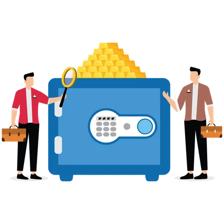 Equidistant businessmen Study and analysis of codes of wealth  Illustration