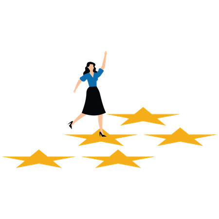 Empresária se equilibra com classificação cinco estrelas para excelente avaliação de desempenho  Ilustração