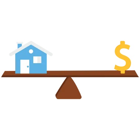 Equilibrio de la escala monetaria de la casa y el dólar  Ilustración