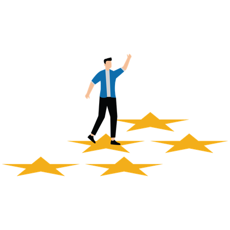 Empresário se equilibra com classificação cinco estrelas para excelente avaliação de desempenho  Ilustração