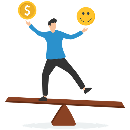 Equilibrio entre dinero y felicidad  Ilustración