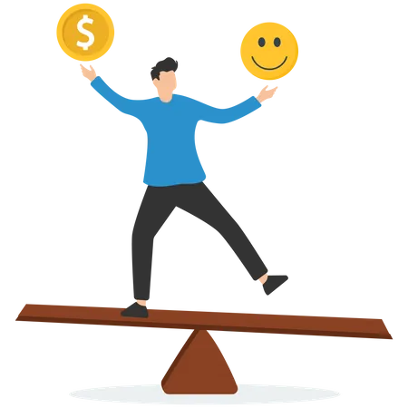 Equilibrio entre dinero y felicidad  Ilustración