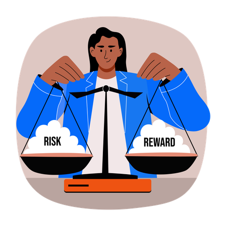 Equilibrio entre riesgo y recompensa en la balanza  Ilustración