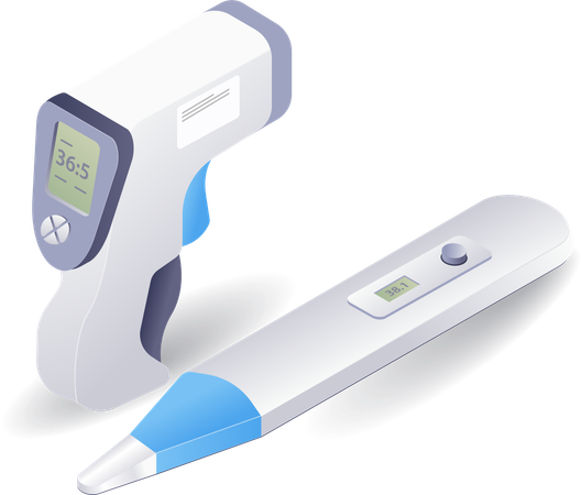 Equipamento médico que verifica a temperatura corporal do paciente  Ilustração