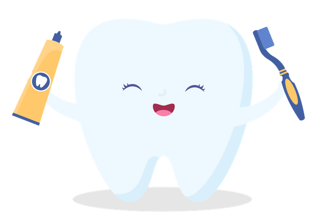 Dentes segurando equipamentos para cuidar dos dentes  Ilustração
