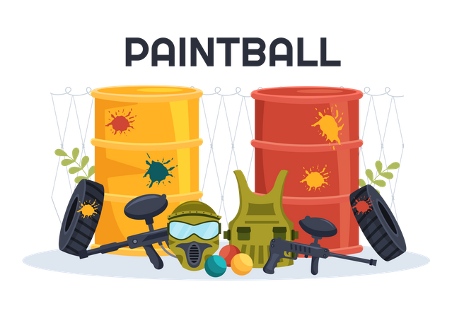 Equipamentos para jogos de paintball  Ilustração