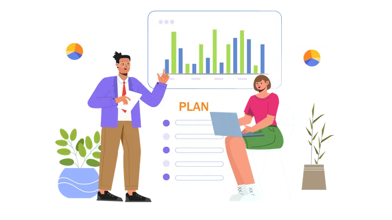 Équipe commerciale travaillant sur l'analyse du plan  Illustration