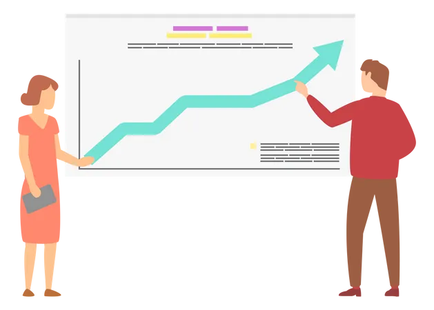 Equipe analisa gráfico de crescimento juntos  Ilustração