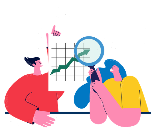 L'équipe analyse le graphique de croissance  Illustration