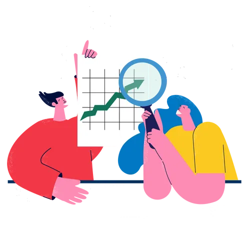 L'équipe analyse le graphique de croissance  Illustration