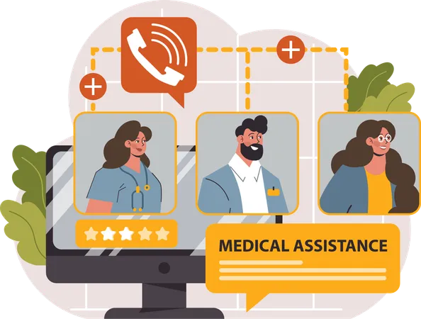 Equipe de assistente médico on-line  Ilustração