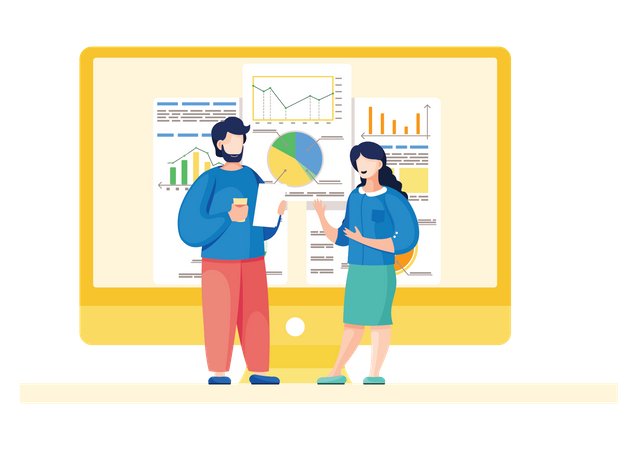 Équipe commerciale travaillant sur l'analyse  Illustration