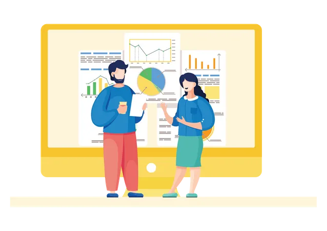 Équipe commerciale travaillant sur l'analyse  Illustration