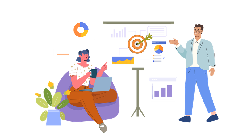 Équipe commerciale travaillant sur la cible analytique  Illustration