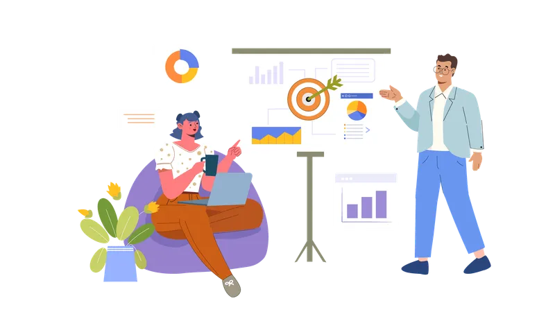 Équipe commerciale travaillant sur la cible analytique  Illustration