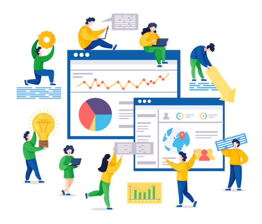 Équipe commerciale travaillant sur l'analyse des données  Illustration