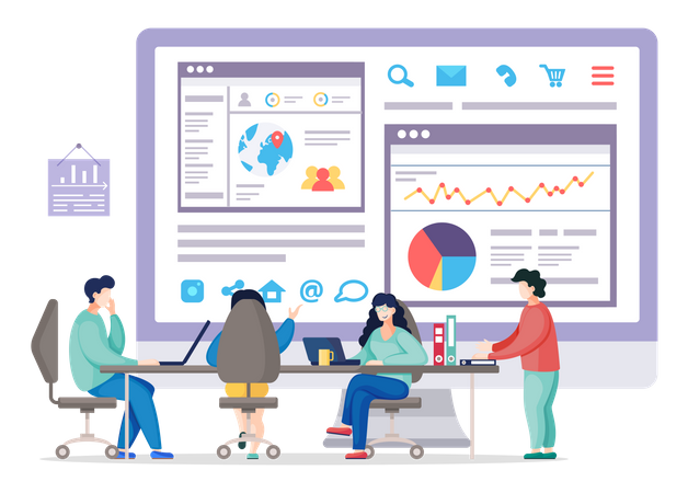 Équipe commerciale travaillant sur l'analyse des données  Illustration