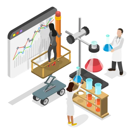 Equipe científica trabalhando em estatísticas  Ilustração