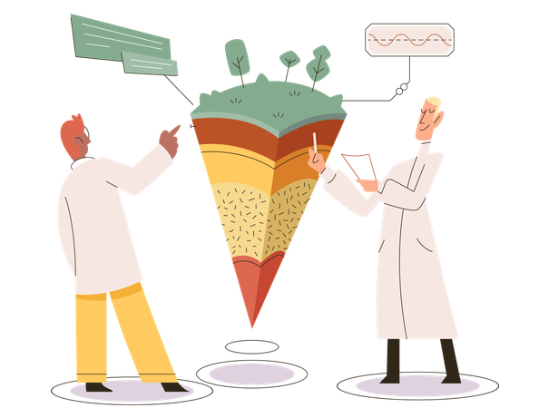 Equipe de cientistas analisando os níveis da Terra  Ilustração